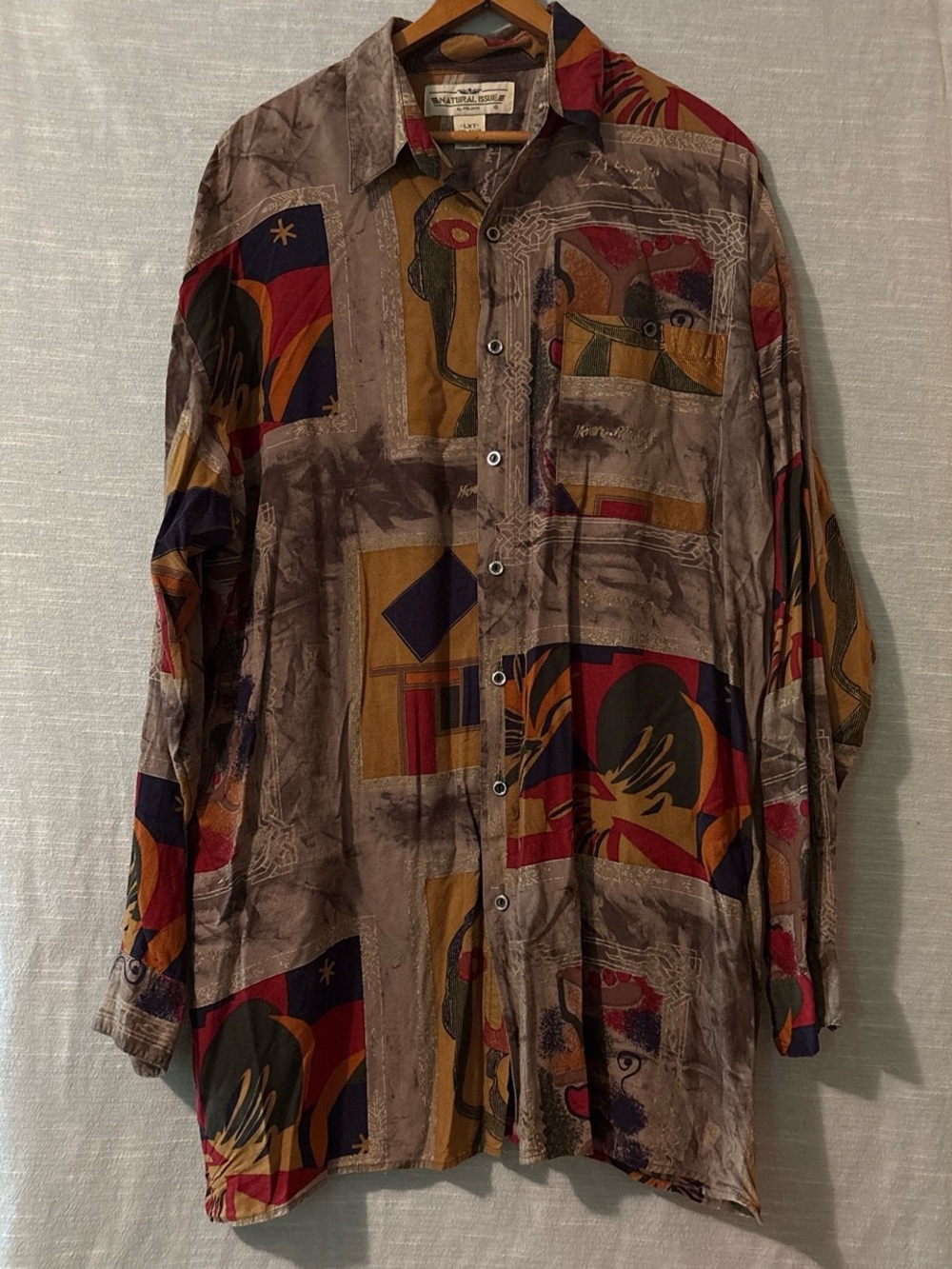 Natural Issue Vintage Shirt Long Sleeve Button Up Gray/Multi Men’s Sz XL Tall
